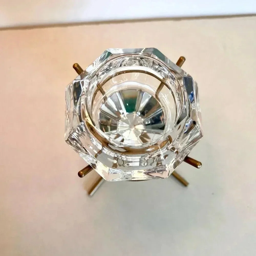 Vintage PartyLite Clear Heavy Glass Tealight Candle Holder Diamond on Gold Stand